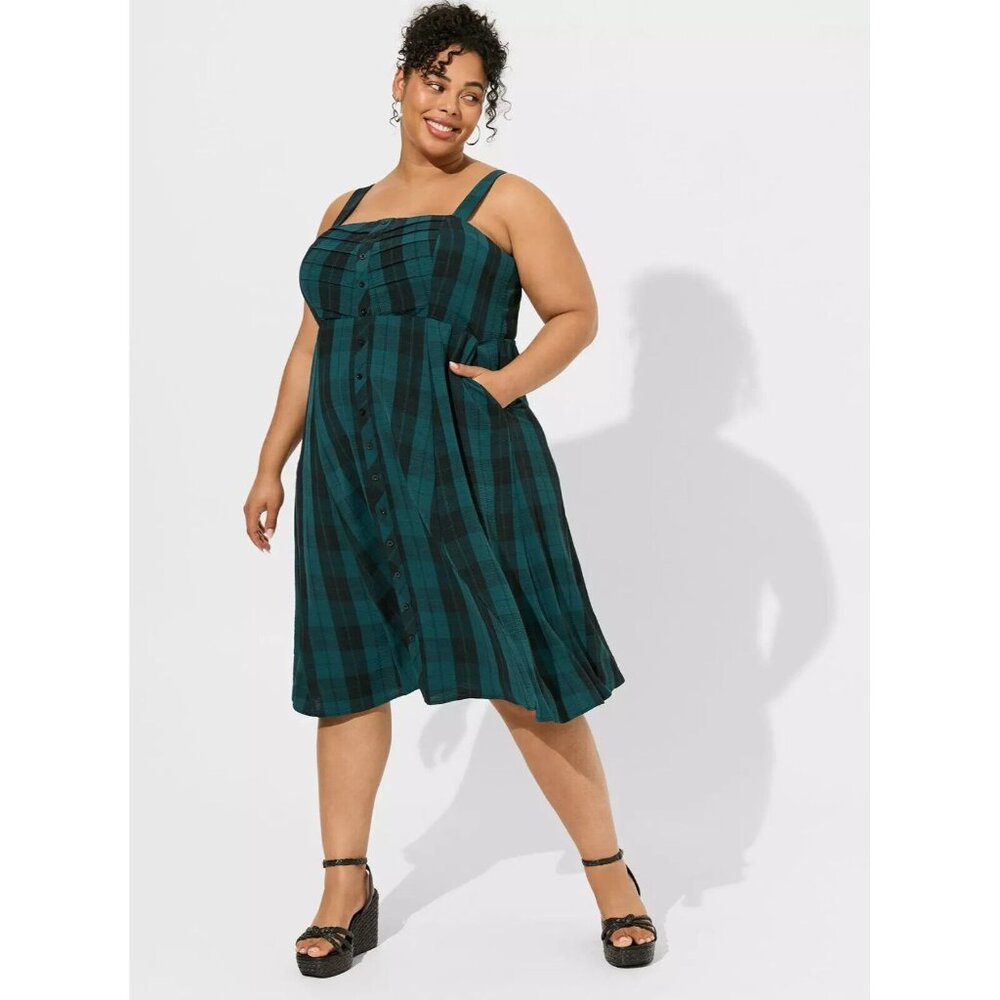 Torrid Womens Midi Dress 1X Seersucker Button Sleeveless Academia Adjustable - Picture 1 of 14